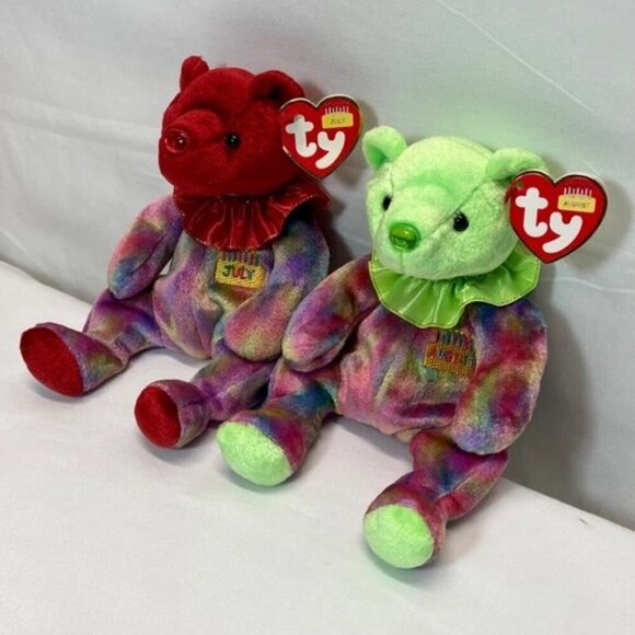 Ty Beanie Babies Birthday Bears July & August 2001 Birthstone Noses Retired EUC - Picture 2 of 16